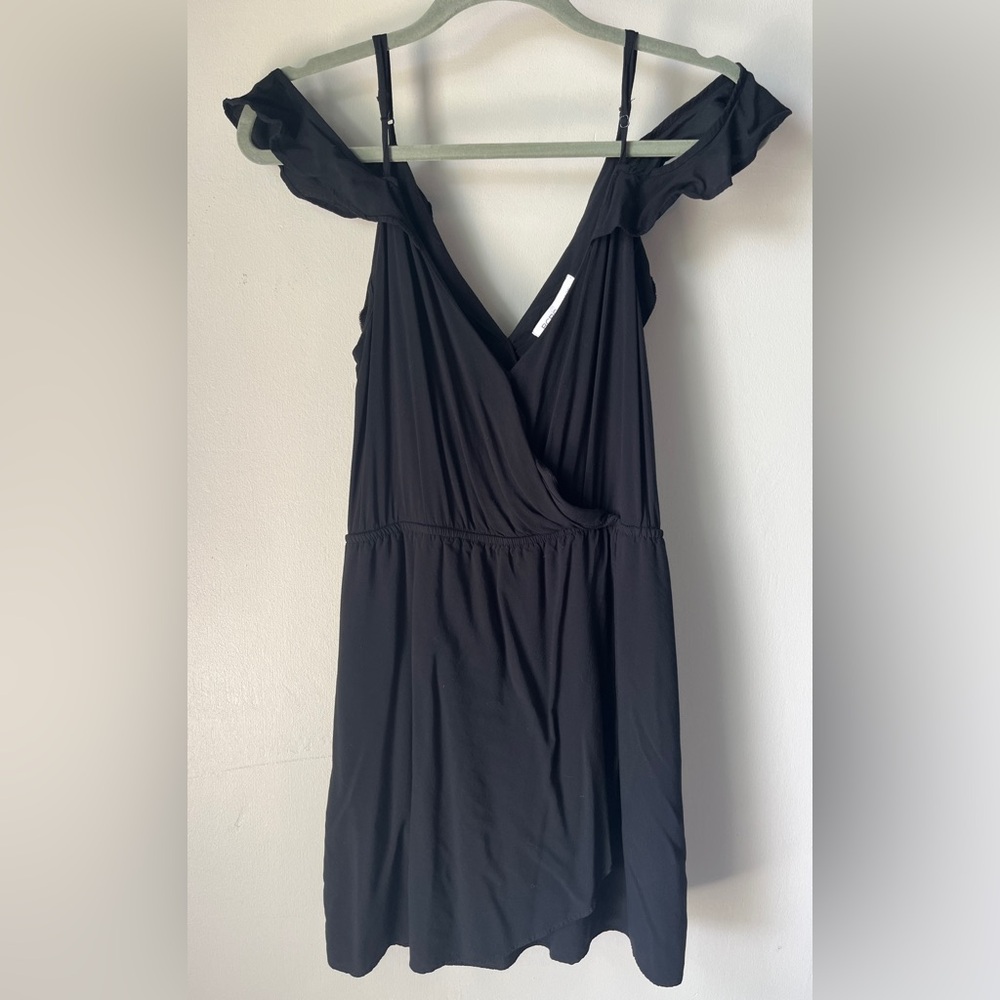 BCBGeneration Black Cocktail Dress Size M | Off-the-Shoulder Ruffles + Pockets!